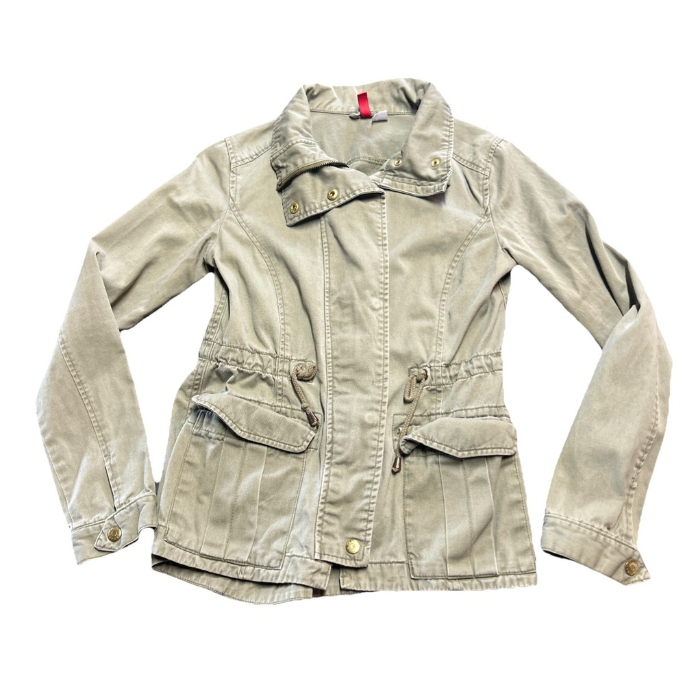 Divided Jacket Womens 6 Green Cotton Drawstring Waist Studded Full Zip Pockets